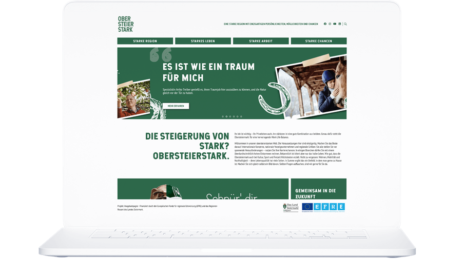 Website von Obersteierstark in einem physischen Laptop dargestellt